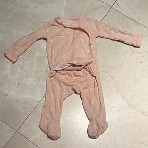 Charming Peach Kids Footie with Floral Design